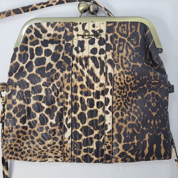 Jessica Simpson leopard print kiss lock fold over crossbody clutch brown Y2K - Picture 9 of 10